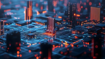 futuristic blue digital technology background with glowing circuit lines and sleek modern elements