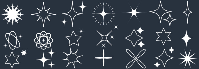 Wall Mural - Shine star sparkle vector set. Sparkle star icons. Shine icon. Stars sparkle doodles vector. Set sparkles star symbols vector. Bright sparkle, star sparkle, shiny flash star. Star shine sparkle icon