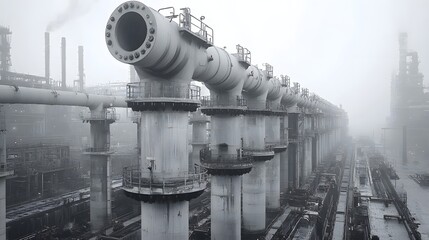 Poster - Close up view of the intricate network of pipelines and at a sleek and modern gas refinery facility