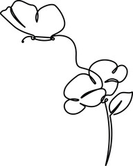 Wall Mural - Butterfly and flower. Continuous line art drawing vector illustration. Editable