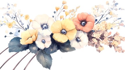 Poster - Elegant watercolor botanical set featuring a variety of hand painted flowers with delicate petals and splashes creating a harmonious and serene floral composition