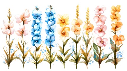Aufkleber - A stunning collection of watercolor floral flower hand painted with flair blending soft pastel hues and intricate botanical details against a clean white backdrop for a beautiful vibrant