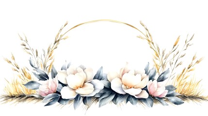 Poster - Graceful watercolor floral bouquet featuring hand painted blossoms in soft pastel tones artfully arranged against a clean minimalist white background  This digital captures the delicate