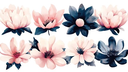 Poster - A stunning set of hand painted watercolor flower featuring abstract botanical designs with delicate brushstrokes and expression