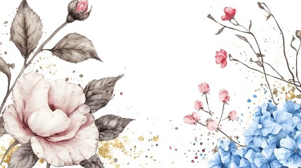 Poster - Mesmerizing watercolor botanical collection featuring soft delicate floral patterns and abstract blooms  Painted with intricate details and blended hues