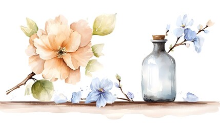 Poster - A captivating watercolor botanical artwork showcasing a collection of soft delicate floral patterns and abstract blooms painted with intricate details and blended hues