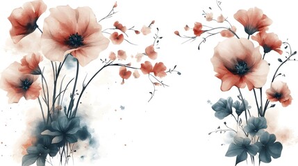 Poster - A mesmerizing watercolor botanical collection featuring soft floral patterns and abstract blooms painted with intricate details and blended hues evoking a timeless sense of and enchantment