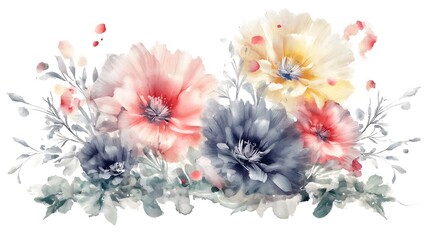 Poster - Dreamy watercolor floral set filled with expressive hand painted botanical elements  featuring delicate flowers and abstract petals  each piece radiating charm against a clean background