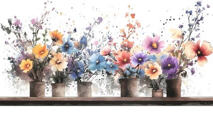 Poster - Dreamy Watercolor Floral Arrangement with Expressive Botanical Elements   A collection of delicate hand painted flowers petals and abstract botanical motifs in a composition perfect for home decor
