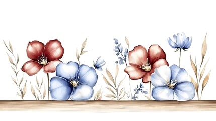 Aufkleber - A sophisticated and collection of watercolor flowers rendered in soft and vibrant tones with a mix of abstract and botanical elements creating a visually captivating floral composition