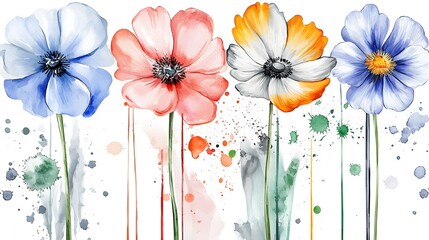 Poster - A beautifully curated collection of watercolor flowers showcasing soft and expressive botanical elements painted with flair arranged gracefully against a white backdrop