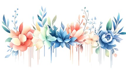 Poster - Delicate and whimsical watercolor flower bundle featuring abstract botanical petal and leaf painted with graceful fluidity beautifully isolated on a minimalistic background