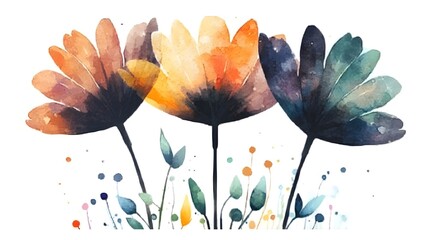 Poster - Delicate and whimsical watercolor flower bundle featuring abstract botanical petal and leaf painted with graceful fluidity beautifully isolated on a minimalistic background