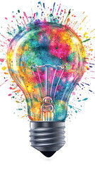 Aufkleber - Colorful paint exploding from broken light bulb, signaling creative spark against transparent backdrop, symbolizing innovative thinking