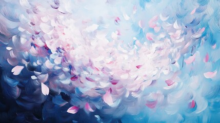 Canvas Print - Impressionistic cherry blossom backdrop with dynamic petals blending into a pastel sky