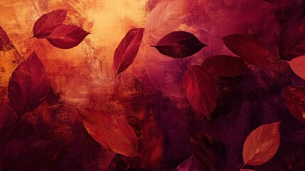 Wall Mural - Autumn leaves swirl dynamically through painterly textures blending rich reds and purples