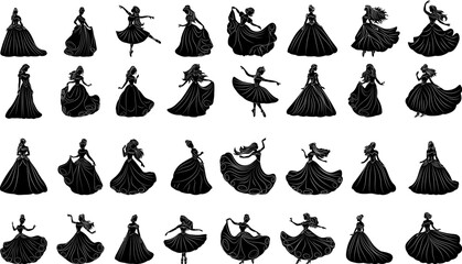 Wall Mural - princesses, queens set of black silhouettes, vector