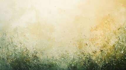 Wall Mural - Impressionistic morning dew with warm golden highlights and dewdrops catching light like miniature stars