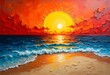 © Mahmudul - Crayons or chalk paintings on paper drawing like a sunset in the evening sea. The background image in the twilight created with crayons or oil paints. Landscape background.