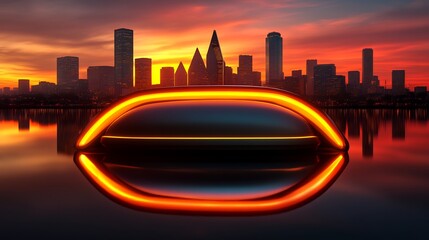 Wall Mural - futuristic vessel at sunrise cityscape.