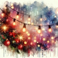 Wall Mural - watercolor ascii art christmas lights watercolor washes used to