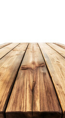 Wooden table top perspective view with transparent background, ideal for displaying products or other objects