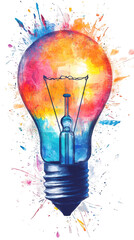 Aufkleber - Light bulb exploding with colorful paint splashes, symbolizing creativity and innovative thinking on a transparent background