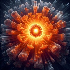 Wall Mural - transparent orange bursts at the center of each trunk fading out