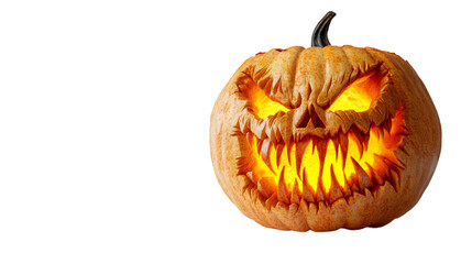 Poster - Carved halloween pumpkin with glowing eyes and a scary grin, isolated on transparent background, perfect for spooky designs