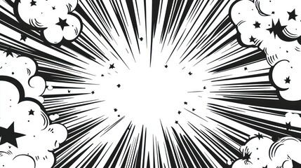 Wall Mural - a simple black-and-white burst lines design, ideal for comic or retro-themed visuals.