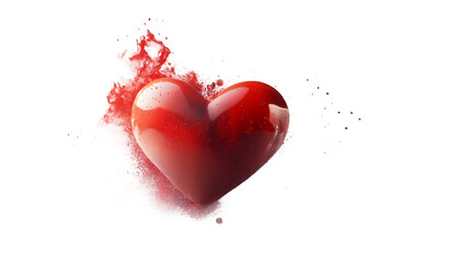 Fototapete - Bright red paint splattering across liquid heart shape, symbolizing passionate emotion against transparent backdrop, perfect for romantic design concepts