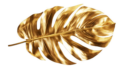 Poster - Large golden monstera leaf isolated on transparent background, creating a luxurious and exotic atmosphere