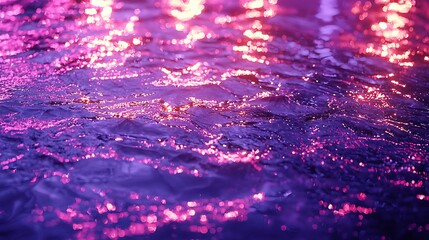 Fototapete - Flowing water surface reflecting vibrant purple and gold light in an outdoor setting