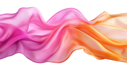 Poster - Soft pink-orange gradient fabric cascading with elegant fluidity, highlighting delicate hues against transparent luminous surface