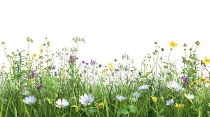 Aufkleber - Realistic 3D rendering showcasing vibrant wildflowers and lush grass, beautifully isolated on a transparent background, celebrating nature's beauty