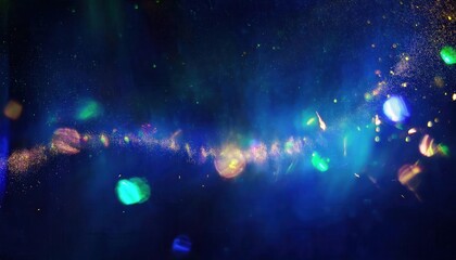 Wall Mural - mystical deep blue cosmic nebula with glowing green and golden light orbs, abstract fantasy backgrou