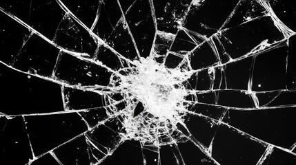 Broken glass surface isolated on black background.