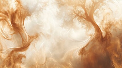 Wall Mural - soft sepia forest wallpaper with pastel swirls and subtle tree shapes emerging