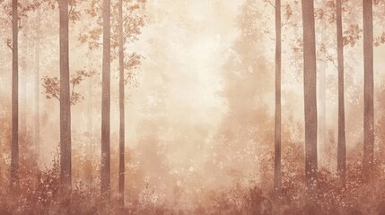 Wall Mural - Vintage pointillism wallpaper with soft sepia tones and misty tree silhouettes