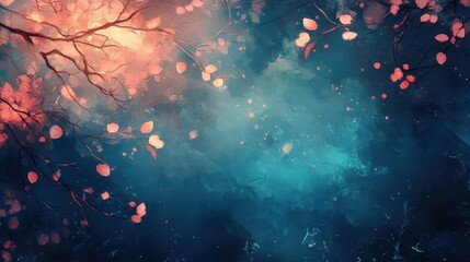 Canvas Print - Luminous branches stretch across a dark sky in an atmospheric nature backdrop