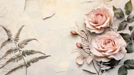 Canvas Print - Dreamy collage-style background with botanical elements and vintage roses