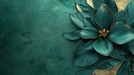 Canvas Print - Metallic floral wallpaper with raised gold details and soft blurred highlights on green