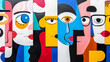 © Oksana_Latysheva - Creative abstract colorful cartoon people faces, geometric cubism portrait. Group of people, community modern trendy art collage