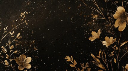Canvas Print - Minimalist floral wallpaper with embossed botanical silhouettes over chocolate-brown canvas