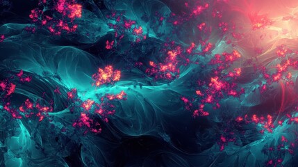 Wall Mural - fantasy alien jungle wallpaper with glowing turquoise trees and swirling electric pink vines