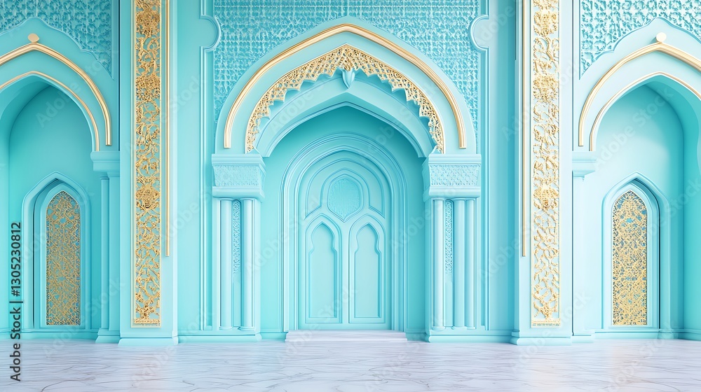 Beautiful Islamic architecture with turquoise and golden color scheme