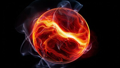 Wall Mural - burning ball on black background