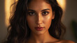 © PureVision - Captivating close-up portrait of a young woman with curly hair and a striking gaze in soft lighting