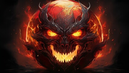 Wall Mural - burning skull in fire
