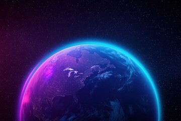 Wall Mural - Planet earth glowing in space with purple and blue gradient